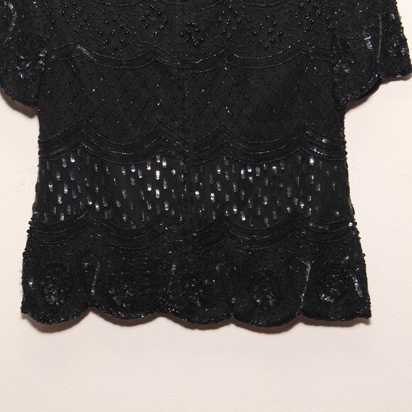 Vintage Stenay 80s Beaded Sequined Black Top Size Medium - Picture 6 of 9